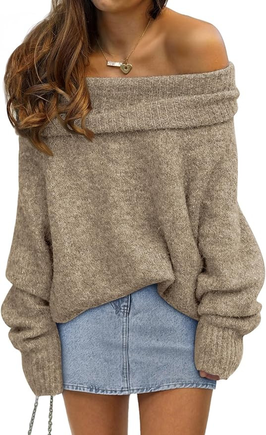 LILLUSORY Womens Off The Shoulder Sweater Oversized Batwing Sleeve Loose Pullover Sweaters Tops | Amazon (US)