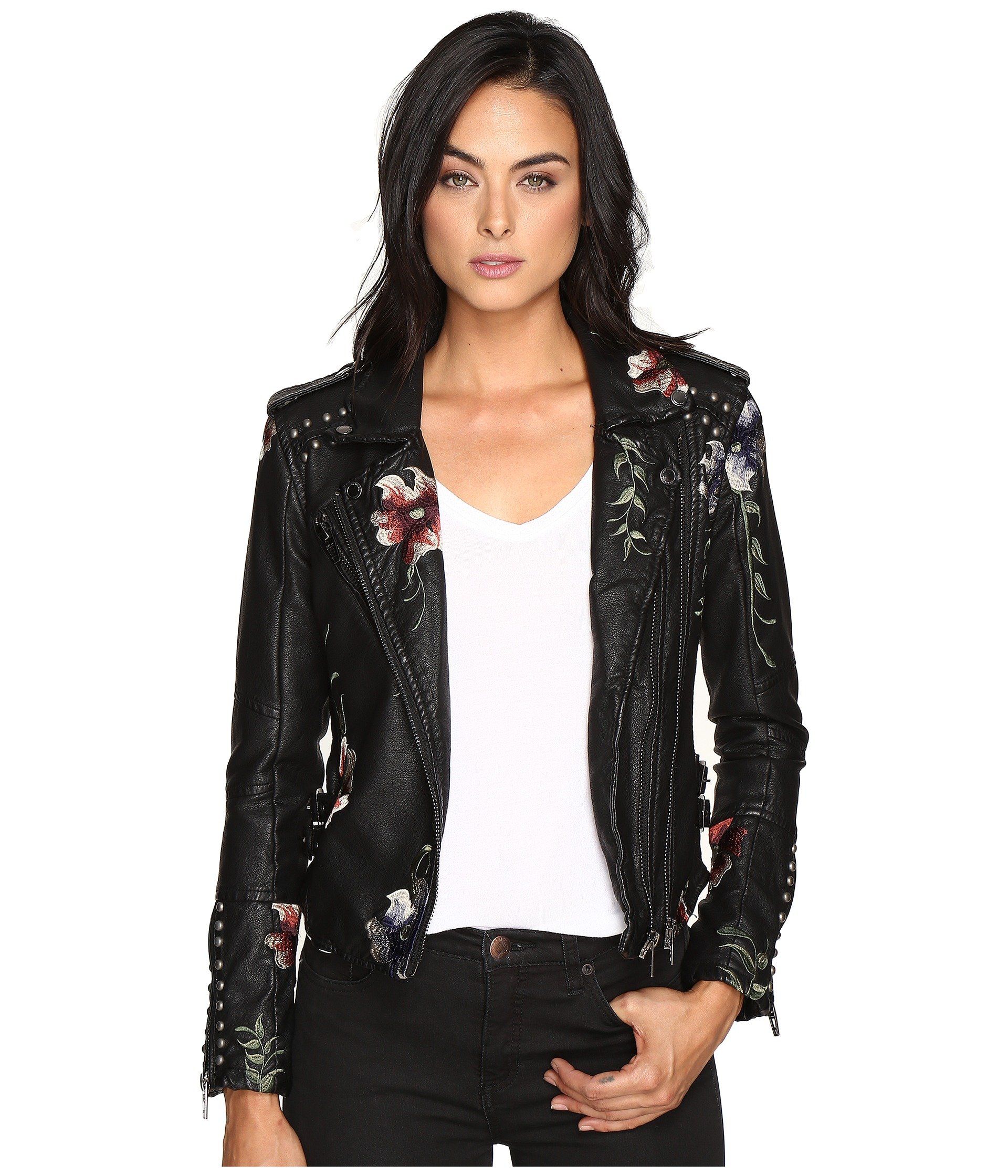 Blank NYC Embroidered Floral Detail Studded Moto Jacket in As You Wish | Zappos