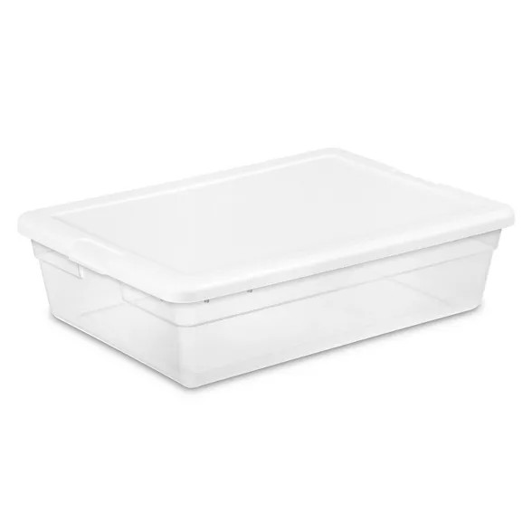 Sterilite 28qt Clear Plastic Under Bed Storage Bin Clear with White Lid | Target