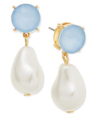 On 34th Gold-Tone Imitation Pearl Stone Drop Earrings, Exclusively at Macy's - Macy's | Macy's
