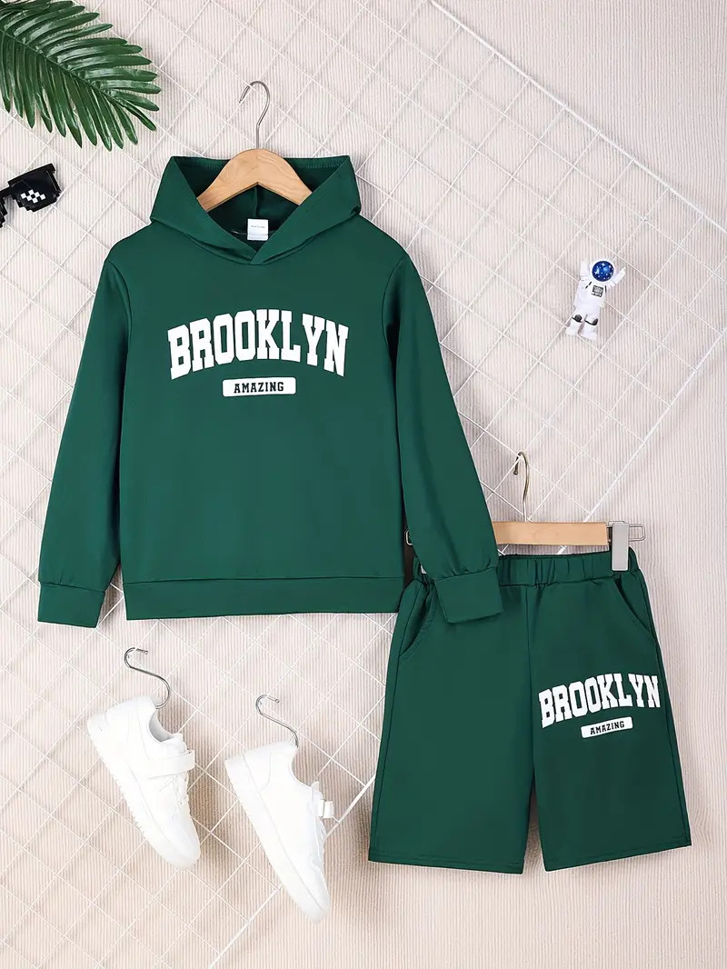 Boy's Brooklyn Amazing Pattern Outfit Hoodie Shorts Set - Temu New Zealand | Temu Affiliate Program