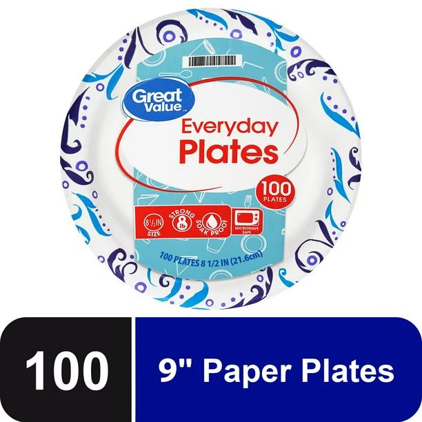 Great Value Everyday Disposable Paper Plates, 9in, 100ct - Walmart.com | Walmart (US)