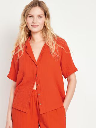 Crinkle Gauze Button-Down Top | Old Navy (US)