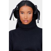 Black Faux Fur Bow Detail Ear Muffs | PrettyLittleThing US