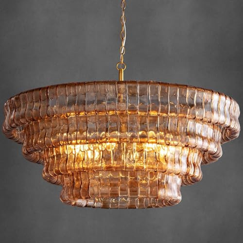 36" Smoked Gold Round Drum Chandelier, 6-Light Modern Hanging Light Fixture for Dining Room, Livi... | Amazon (US)