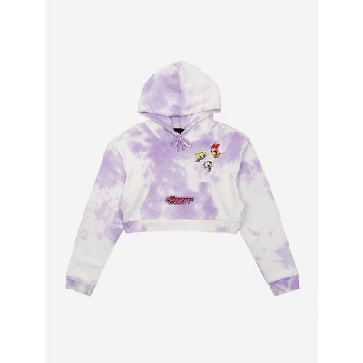 Powerpuff Girls Flowers & Butterflies Long Sleeve Purple Tie-Dye Adult Cropped Hoodie-Small | Target