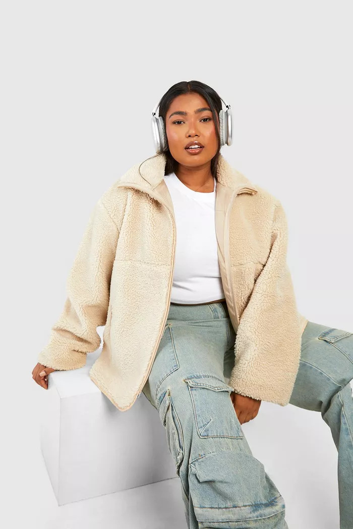 Plus Zip Detail Faux Fur Teddy Jacket | boohoo (US & Canada)