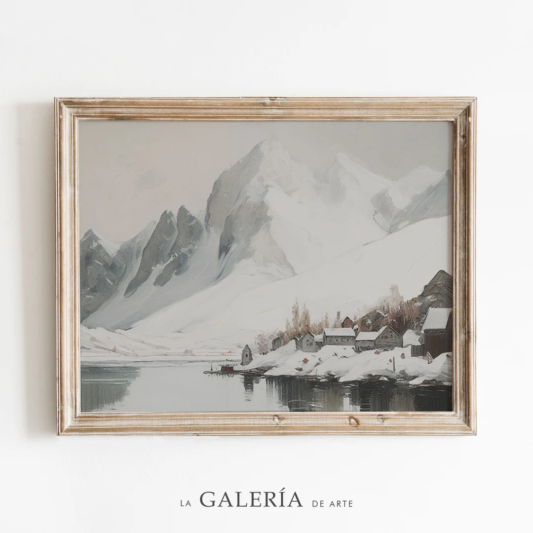 Snowy Winter Landscape Painting Snowy Mountains Vintage Christmas Print - Etsy | Etsy (US)