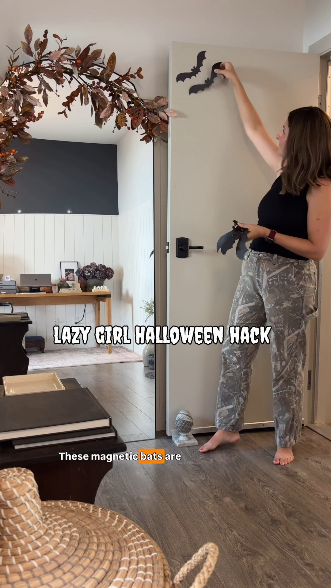 These Halloween bat magnets are one of the easiest Halloween decorations we’ve ever used, and my daughter loves setting them up all over the house. 🦇 She’s put them on our garage door, the fridge, our metal front door, and anything else she can find that’s metal. It’s a 16-piece set from Wayfair, so you get plenty to create a big swarm of flying bats, and you can rearrange them as often as you want. They work for indoor Halloween decor and outdoor Halloween decor, and since there are no nails, tape, or command strips, they won’t damage anything. If you’re looking for budget-friendly, kid-friendly spooky season decor that makes a big impact on your porch or garage, these are such a fun pick. They’re linked here! 🦇