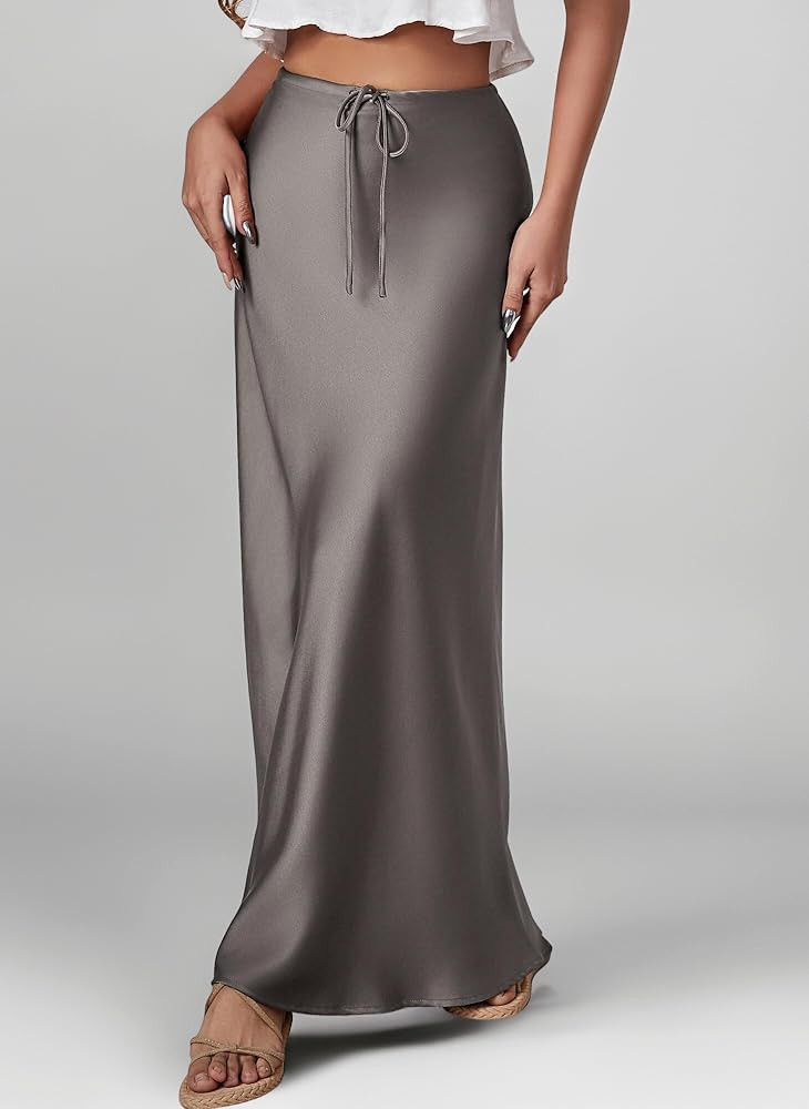 Women's Satin High Waist Maxi Skirt - Long Formal A-Line Silky Solid Color Elegant Skirt | Amazon (UK)