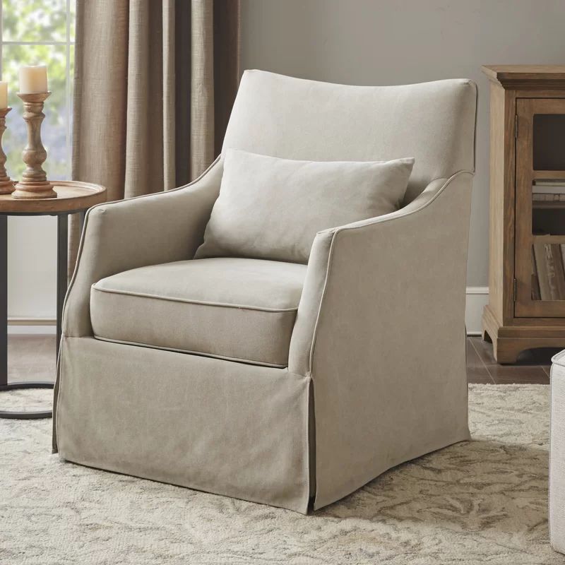 Martha Stewart London Farmhouse Skirted Swivel Chair with Lumbar Pillow | Wayfair North America