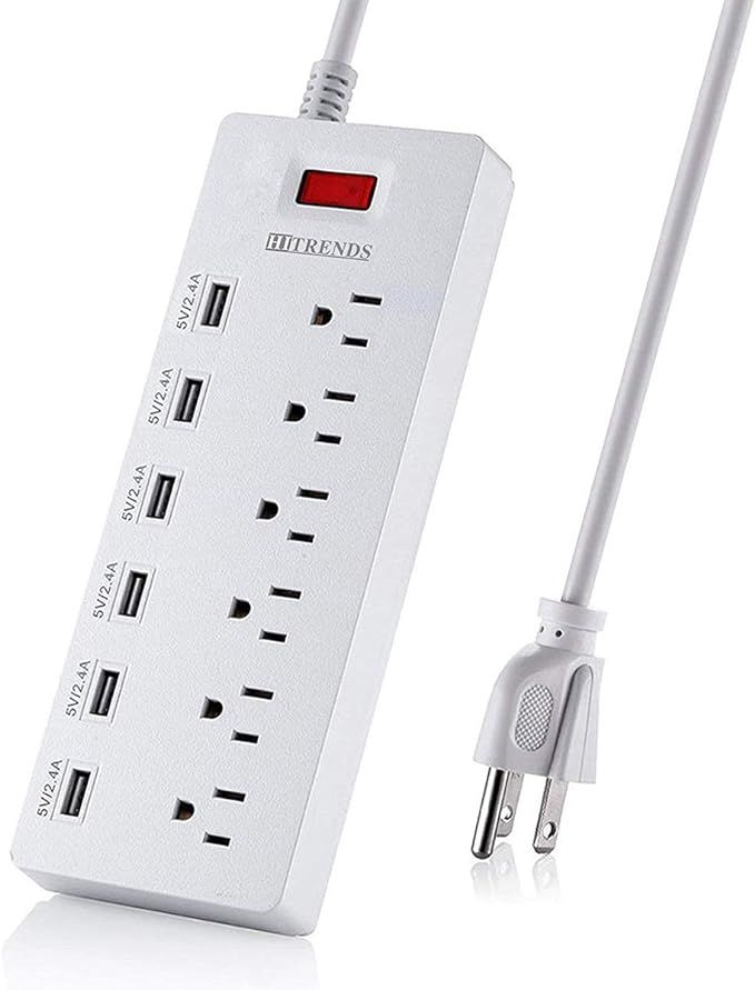 HITRENDS Surge Protector Power Strip 6 Outlets with 6 USB Charging Ports, USB Extension Cord, 162... | Amazon (US)