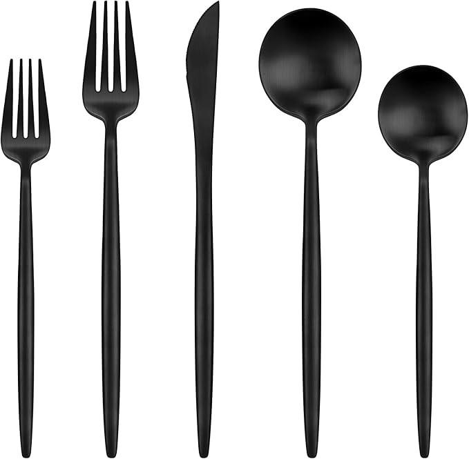 40-Piece Black Silverware Set for 8 Stainless Steel Flatware Set with Knives Forks and Spoons Ute... | Amazon (US)