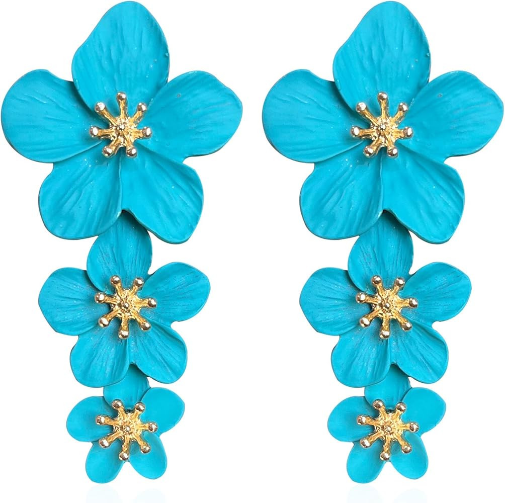 Bohemian Daisy Flower Matte Floral Petal Drop Dangle Earrings 3 Layered Tiered for Women Chic Boh... | Amazon (US)