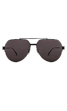 Bottega Veneta Metal Double Bridge Pilot in Shiny Black & Grey from Revolve.com | Revolve Clothing (Global)