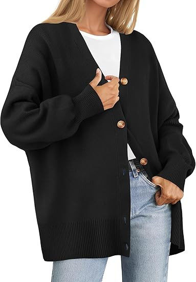 ZESICA Women's 2023 Casual Long Sleeve Cardigan V Neck Button Down Open Front Knit Loose Oversize... | Amazon (US)