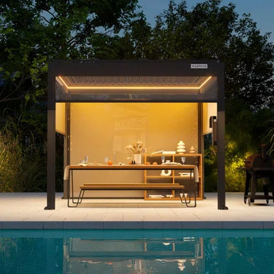 Flexpatio Power+ Motorized Pergola Outdoor Louvered Pergola With 4-Side Motorized Roller Shades | Wayfair North America