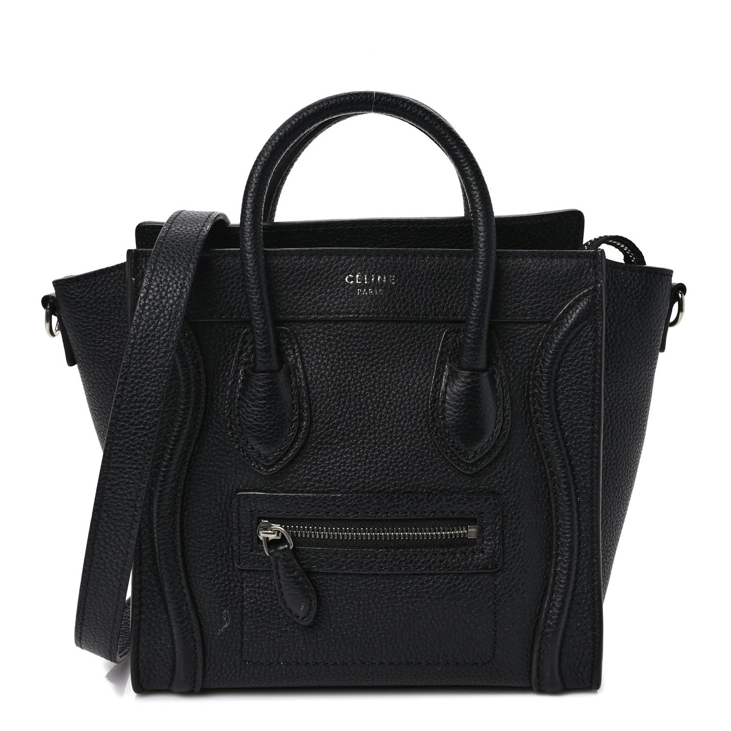 Celine Drummed Calfskin Nano Luggage Black | FASHIONPHILE (US)