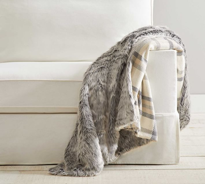Nottingham Faux Fur Plaid Throws | Pottery Barn (US)