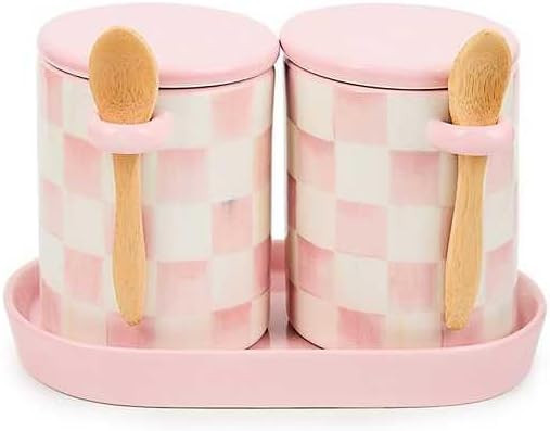 MACKENZIE-CHILDS Set of 2 Ceramic Farmhouse Canisters, Kitchen Storage Containers with Lids, Pink... | Amazon (US)