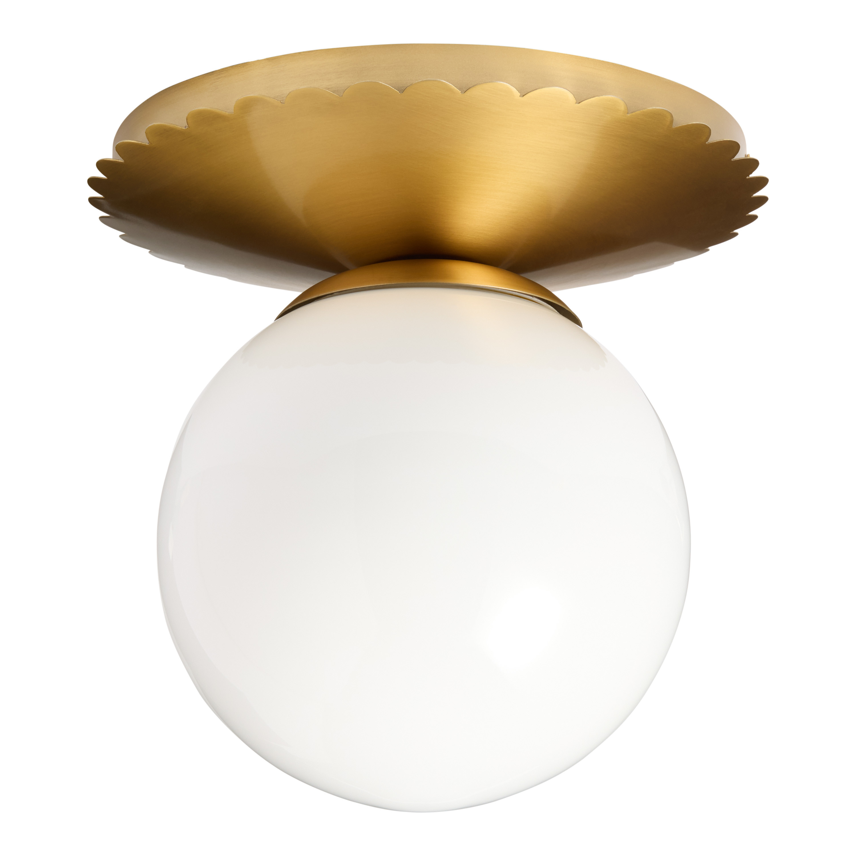 Milk Glass Orb and Metal Scalloped Flush Mount Ceiling Light | World Market