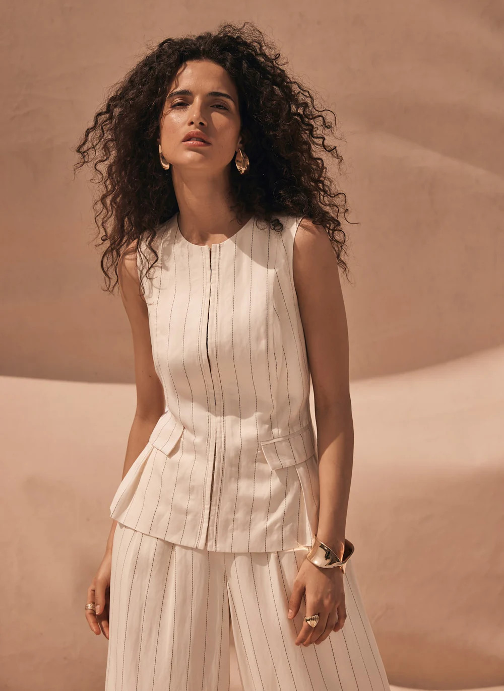 Cream Pinstripe Tie Back Waistcoat | Mint Velvet