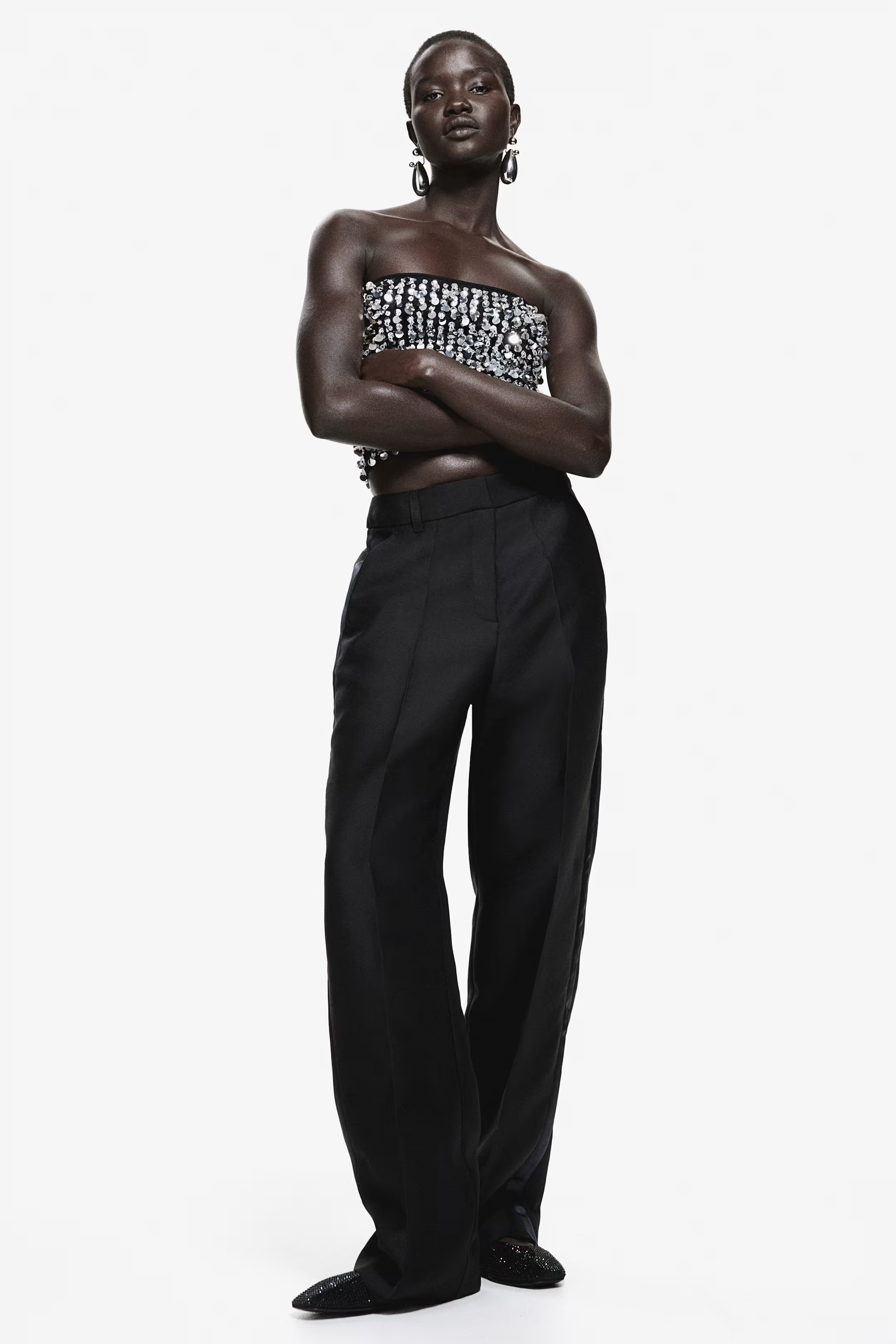 Crease-leg tuxedo trousers - Black - Ladies | H&M GB | H&M (UK, MY, IN, SG, PH, TW, HK)