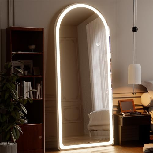 VETROVUE Arch LED Mirror Full Length - 26" x 71" Arched Top Rounded Corners Floor Full Body Mirror with 3 Color Lights Brightness Adjustable, Standing Leaning for Bedroom, Dressing Room, White | Amazon (US)
