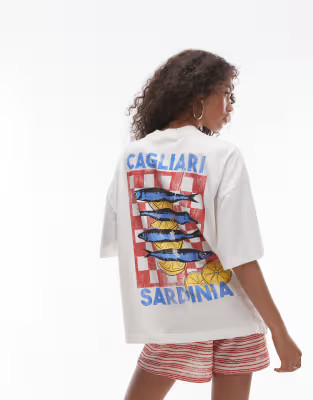 Topshop graphic Cagliari sardine oversized tee in white | ASOS (Global)
