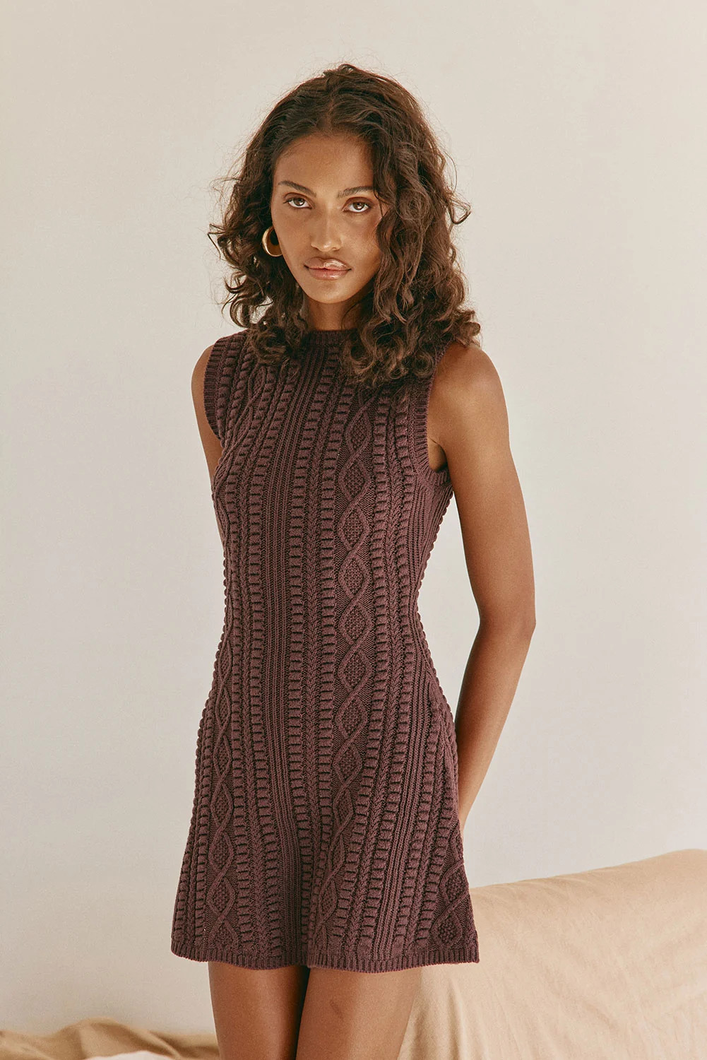 Chocolate Brown Cable Knit Mini Greer Dress | Sabo Skirt US
