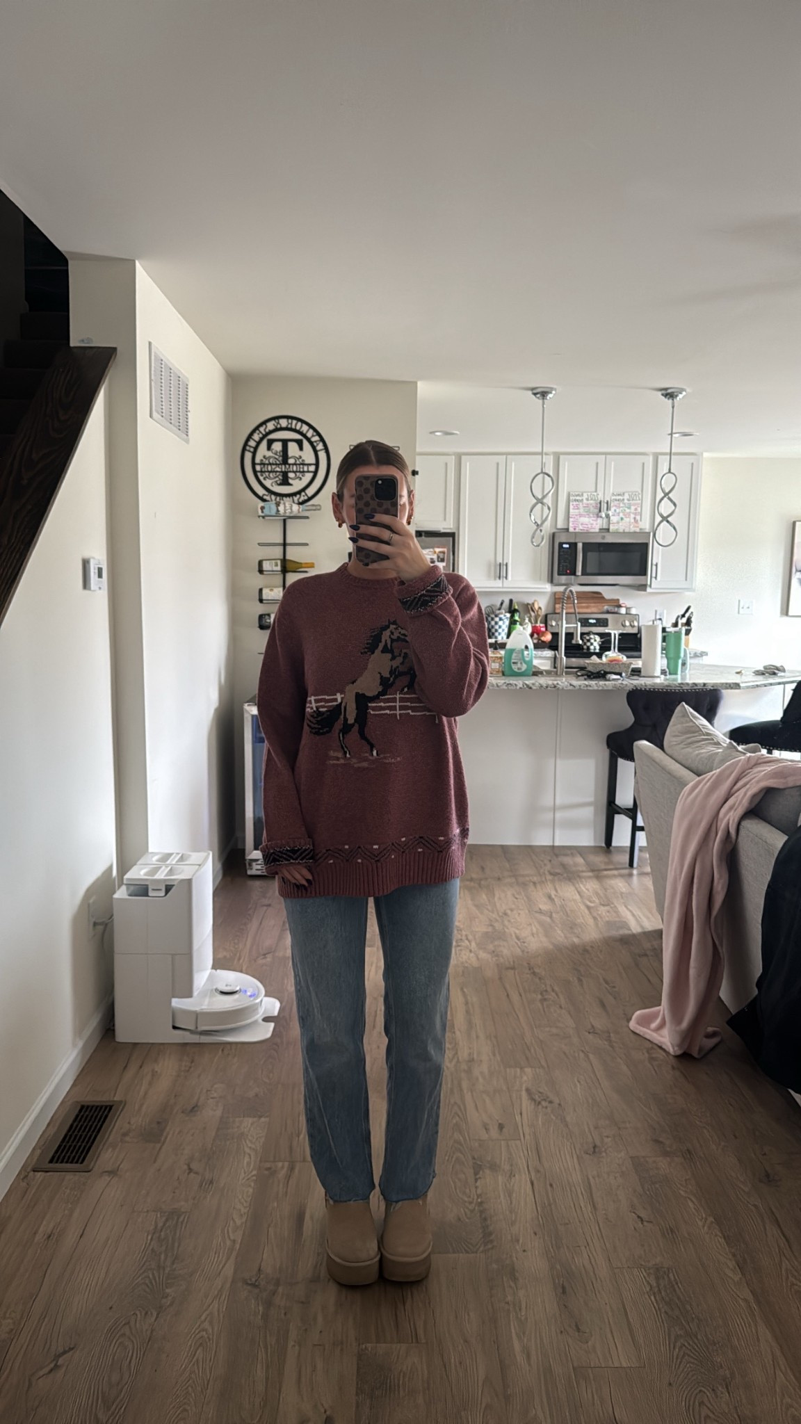 Wearing size Large in the sweater! Jeans are Zara 🤎🐎 

#LTKFindsUnder50