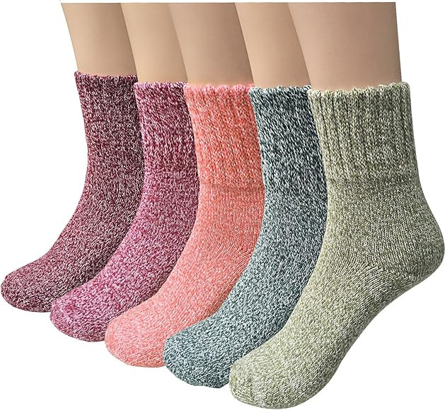 YSense 5 Pairs Womens Winter Warm Socks Thick Knit Wool Cozy Crew Socks Gifts | Amazon (US)