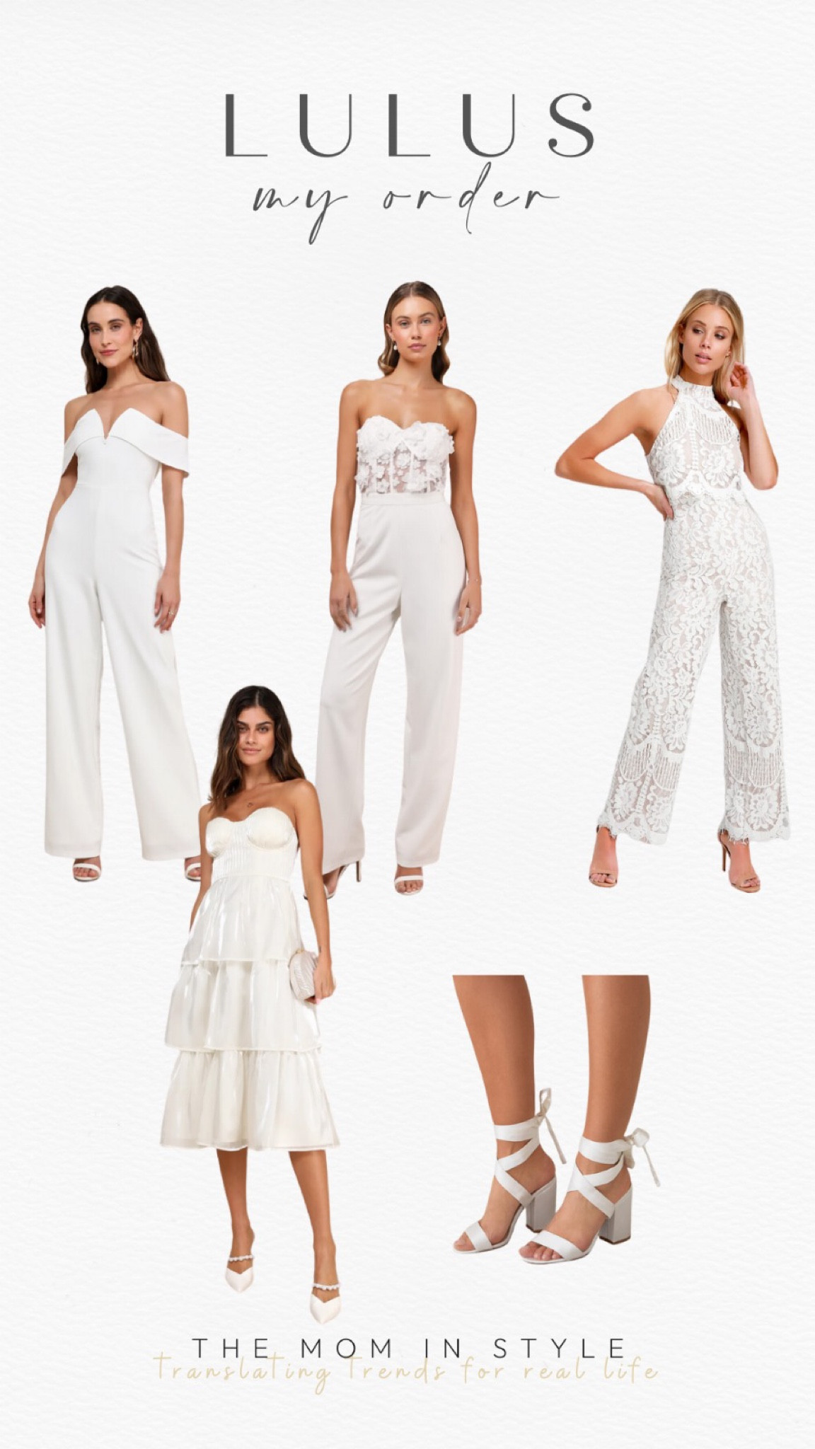 Lulus my order, white dress, all white outfit, boho chic wedding, simple wedding dress, boho wedding dress, lace white jumpsuit, lace bridal jumpsuit

#LTKwedding