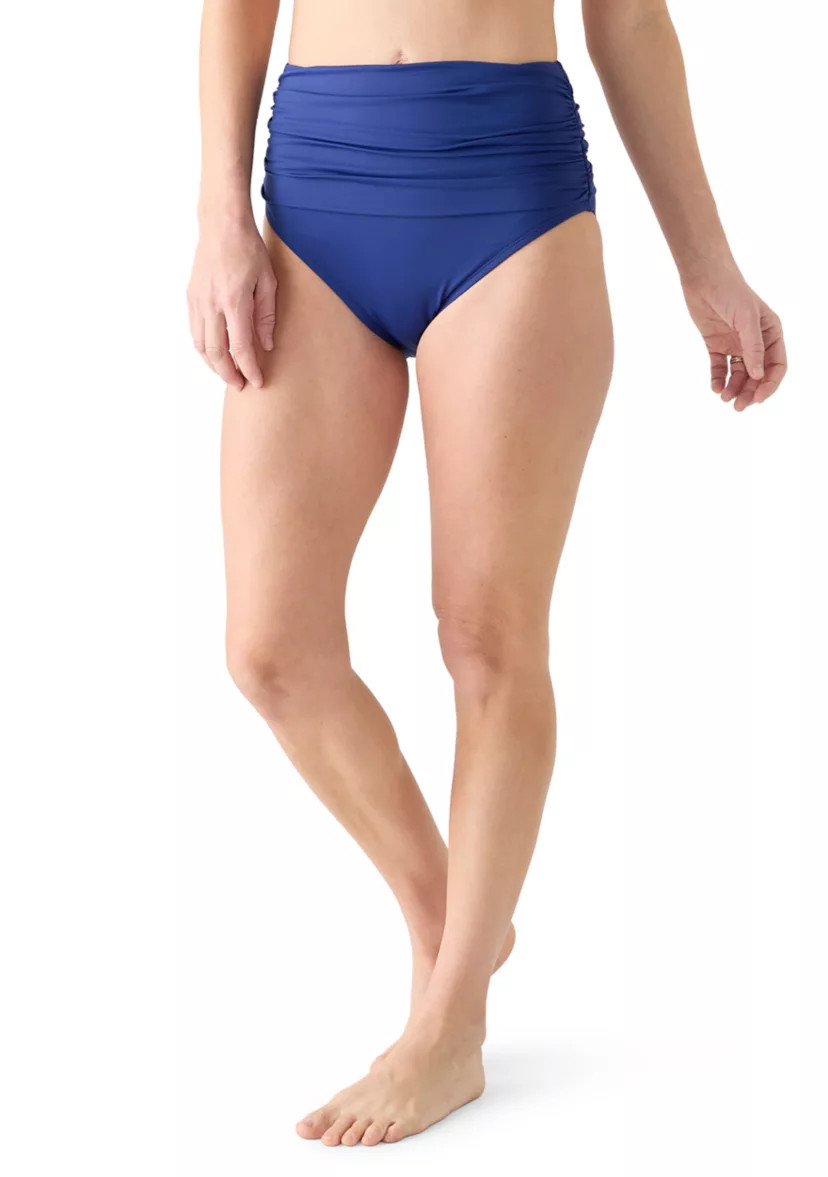 Rosette Solid Shirred High Waist Swim Bottoms | Belk