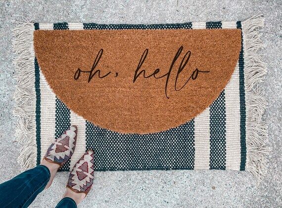 Oh Hello Doormat  Semi-Circle Welcome Mat  porch decor  | Etsy | Etsy (US)