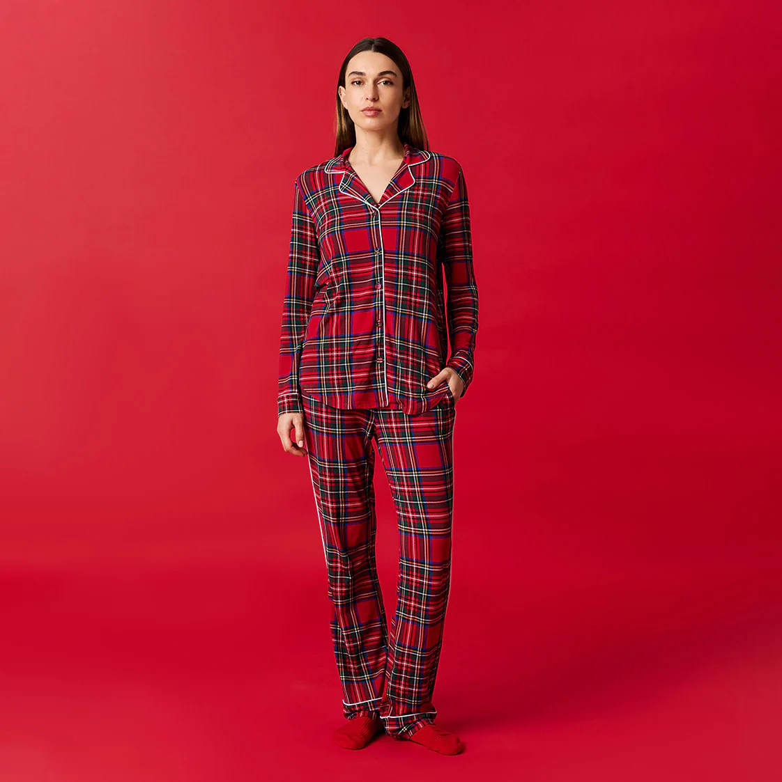 Plaid Red Luxe Womens Pajamas | Red Tartan Plaid | Posh Peanut