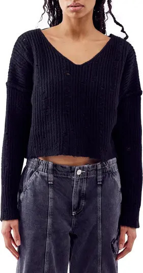 Distressed V-Neck Crop Sweater | Nordstrom