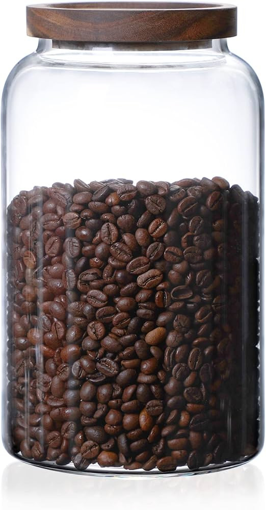 MOLFUJ 2500ML/83FL Oz Glass Storage Container with Wood Lid, Large Decorative Organizer Bottle Canister Pantry Jar with Air Tight Wooden Lid for Food, Coffee, Candy, Cereal, Rice, Flour, Pop, Spaghetti | Amazon (US)