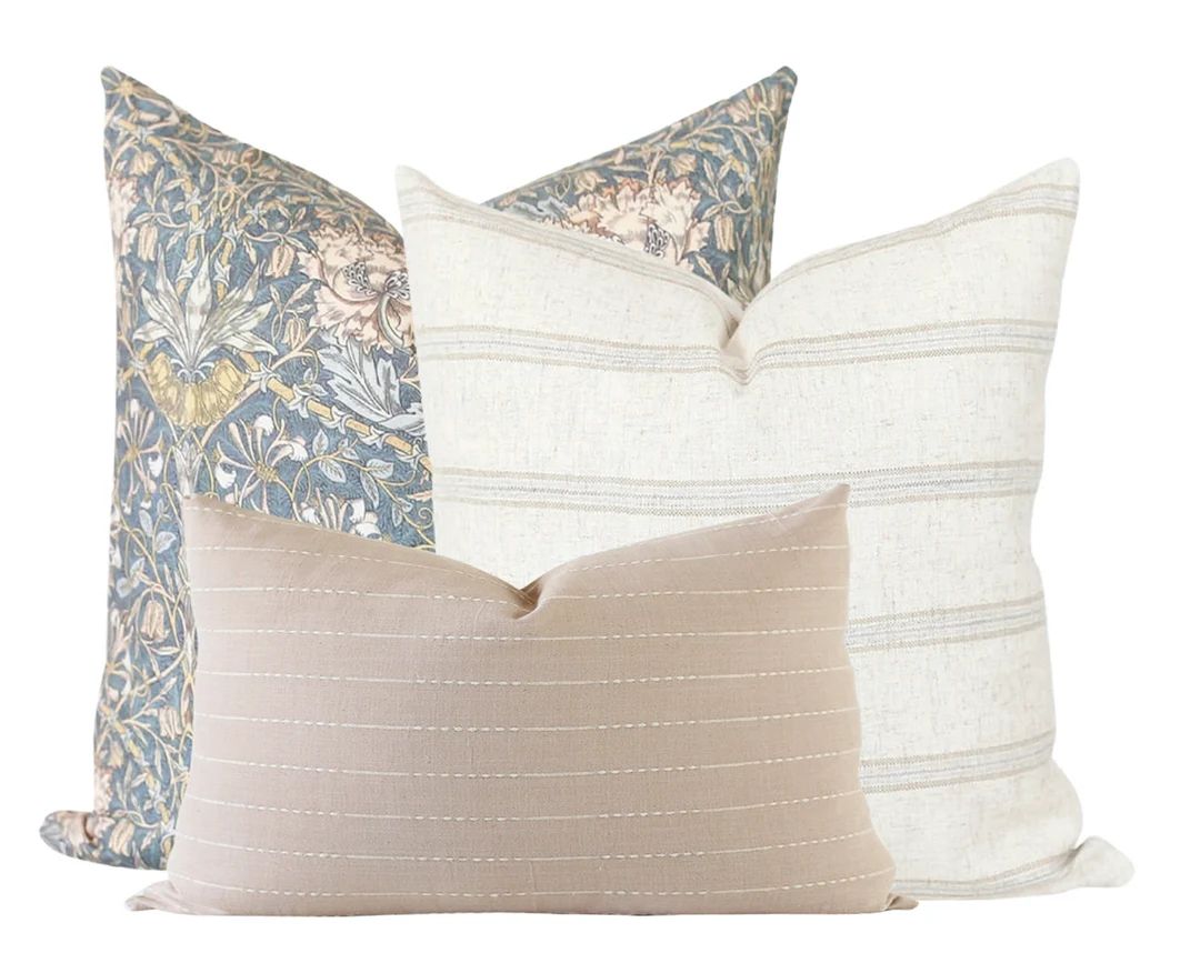 Pillow Combination Set Blue Floral Pillow Beige Pillow - Etsy | Etsy (US)