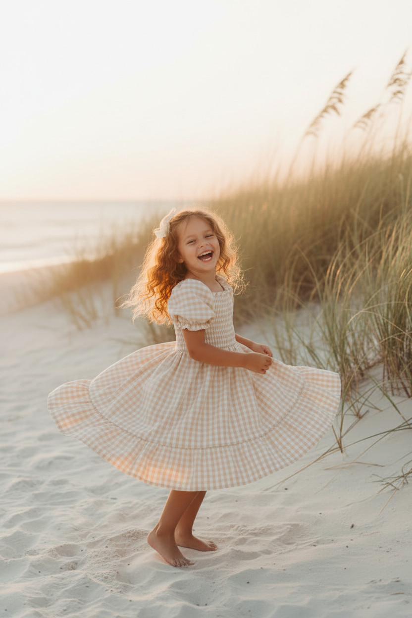 Karina Dress (tan gingham) | INDIE BLUE