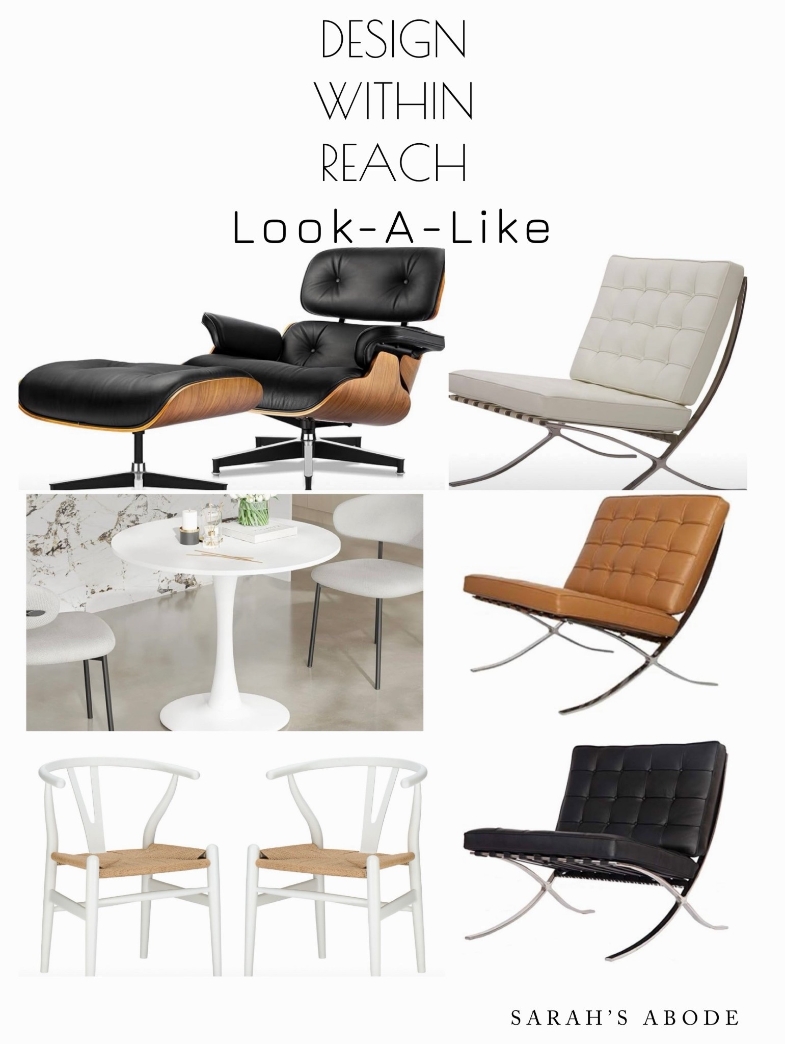Design Within Reach look-a-like! Modern MCM furniture for less! 

Wishbone chair. Modern lounge chair. Leather chair. Barcelona. Tulip table. Club chair. Side chair. Dining chair  

#LTKSpringSale #LTKSaleAlert #LTKHome