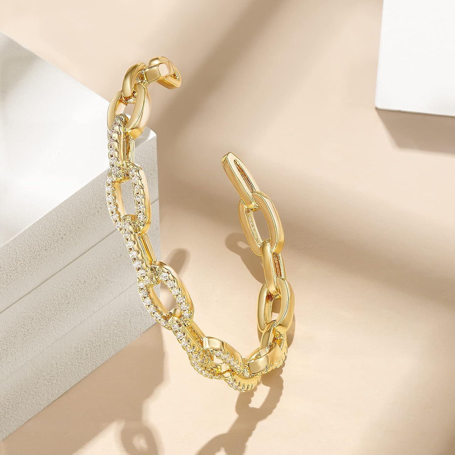 KissYan Gold Cuff Bangle Bracelets for Women, 14K Gold Plated Adjustable Open Cuff Bracelet Flat ... | Amazon (US)