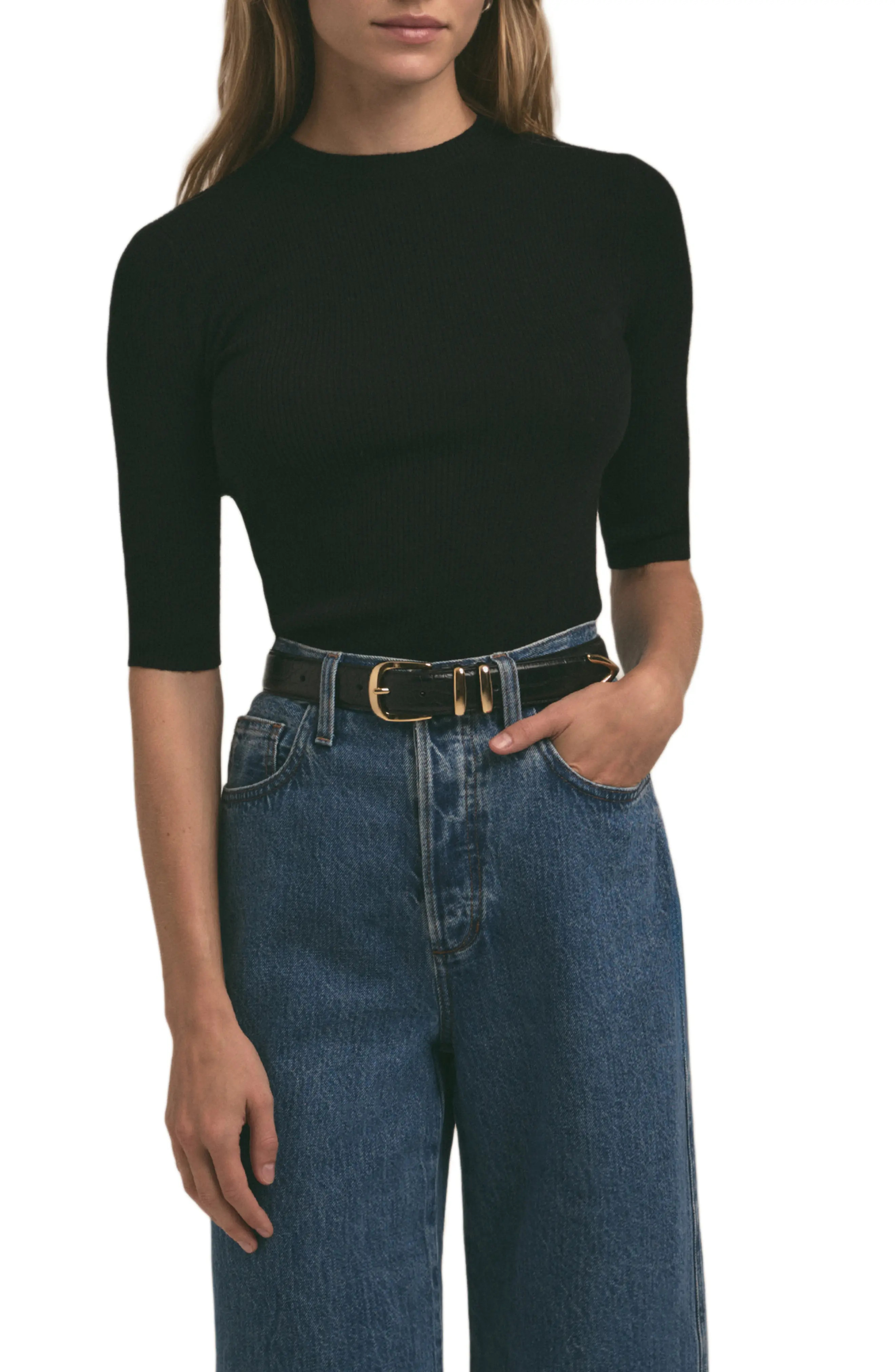 Favorite Daughter The Amelia Elbow Sleeve Wool Sweater in Heather Grey at Nordstrom, Size Large | Nordstrom