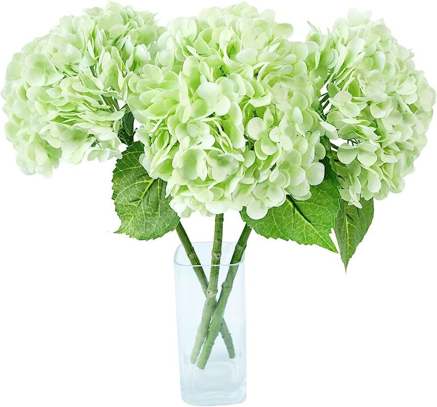 ZooeyRoose 3Pcs Green Hydrangea Artificial Flowers for Decoration, 21" Real Touch Large Faux Hydr... | Amazon (US)