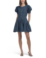 Button Front Puff Sleeve Denim Dress | TJ Maxx