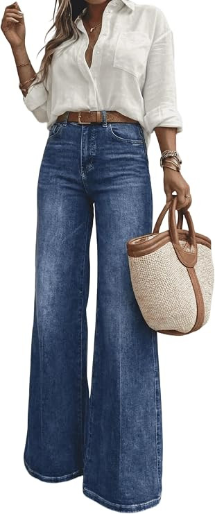 Women's High Waisted Wide Leg Jeans Classic 5-Pocket Dark Wash Long Bootcut Denim Pants for Casua... | Amazon (US)