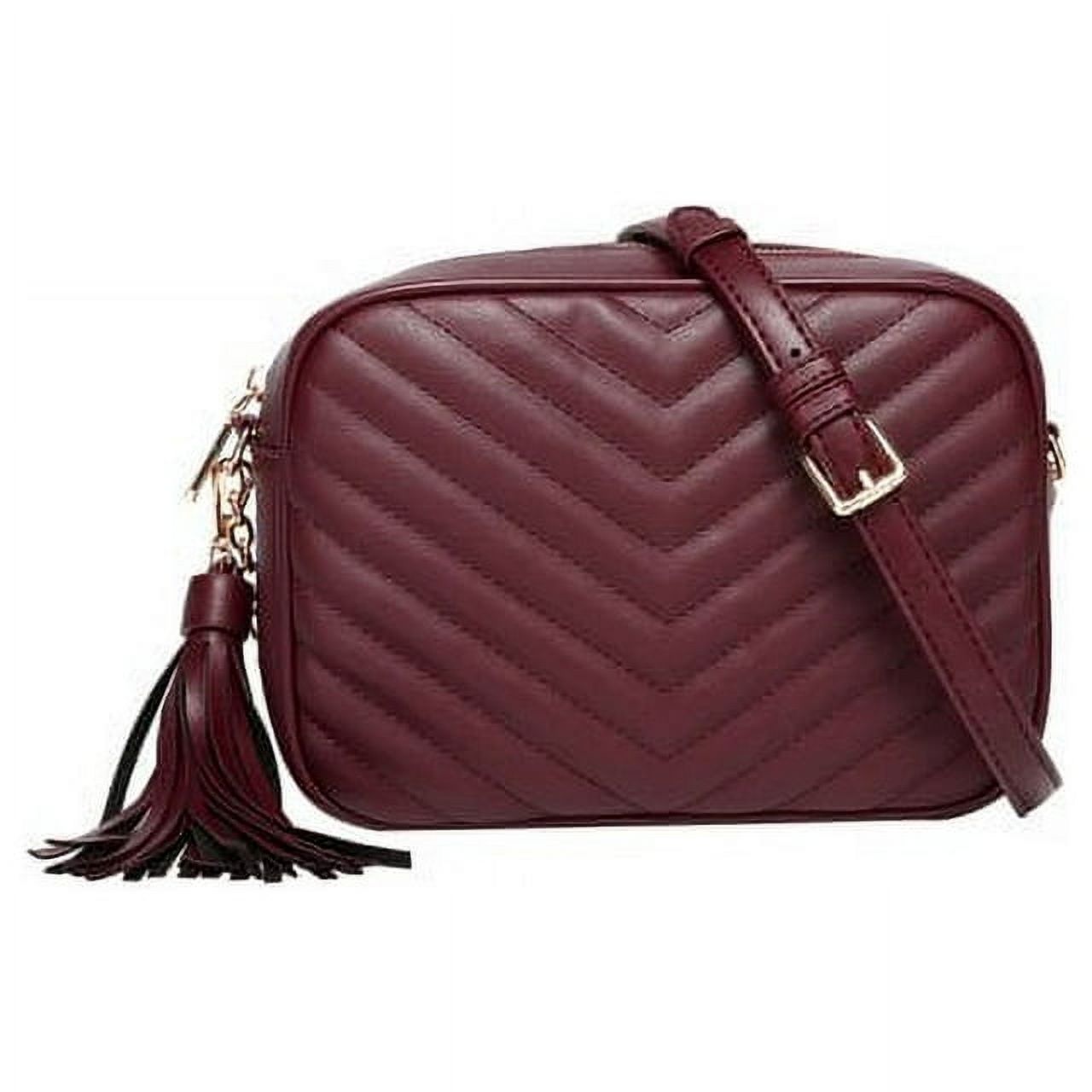 Daisy Rose Quilted Shoulder Cross body bag for Women with tassel - PU Vegan Leather - Burgundy | Walmart (US)