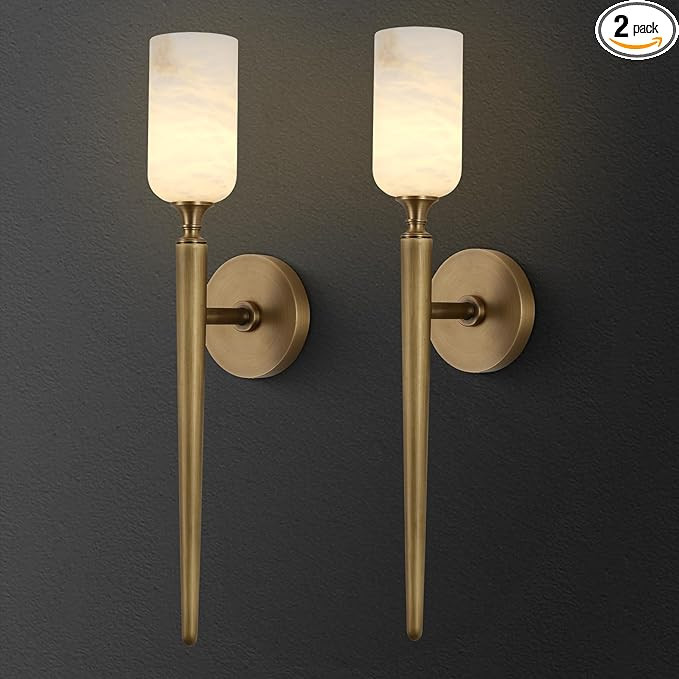 Alabaster Wall Sconces Set of Two, 22in Modern Spanish Natural Marble Bathroom Vanity Sconces, Br... | Amazon (US)