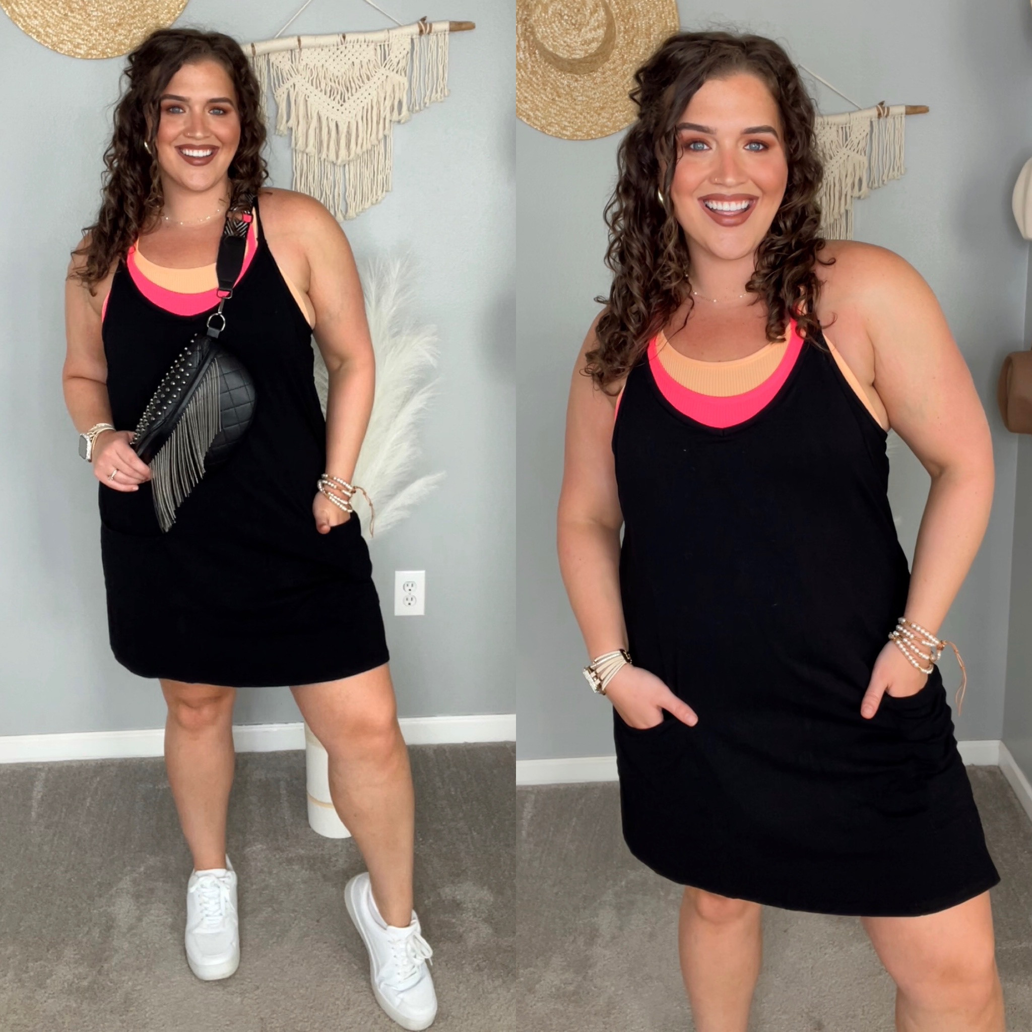 Midsize casual athletic dress outfit ☀️🧡✨ 
Dress: XL 
Tanks: XL/XXL 
Pullover from reel: XL 
Biker shorts from reel: XL 
#midsizeoutfits #casualoutfits #everydaystyle #styleinspo #ootd #dress #athleticdress #athleisure #affordablefashion #amazonfashion #tanktops #freepeople #sneakers #beltbag #accessories #summerstyle 

#LTKFitness #LTKstyletip #LTKcurves