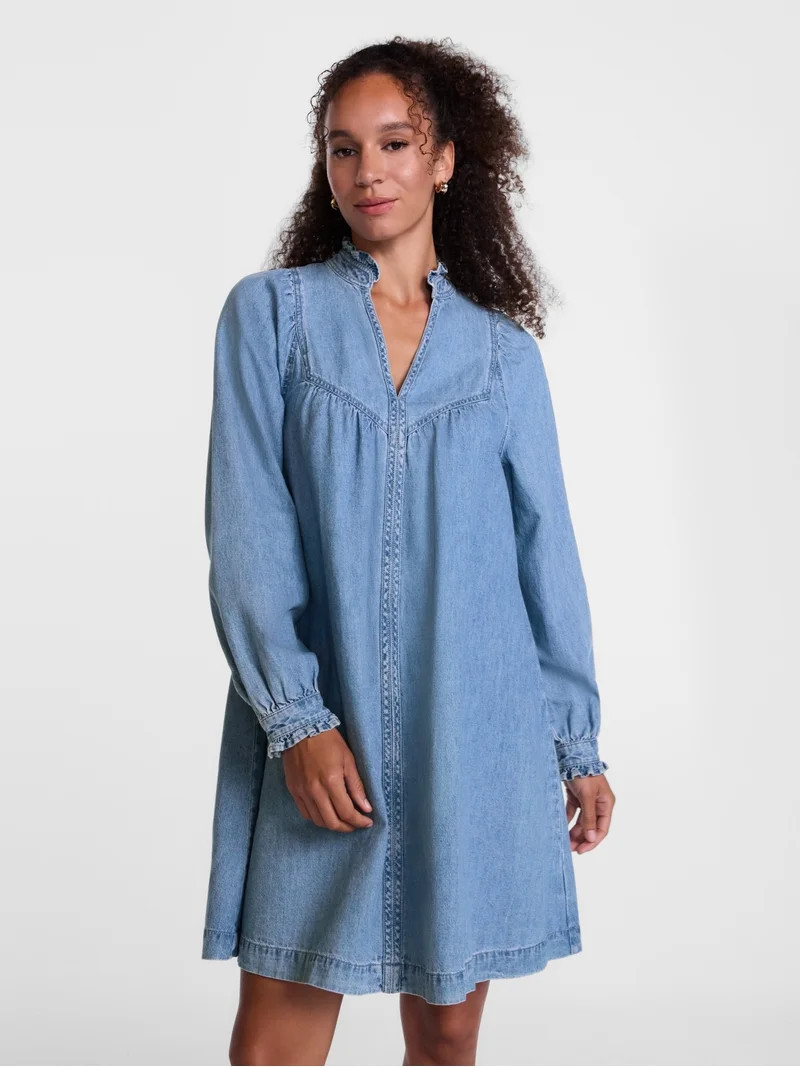 Scenario Women's Denim Mini Dress with Long Sleeves, Sizes XS-XXXL | Walmart (US)